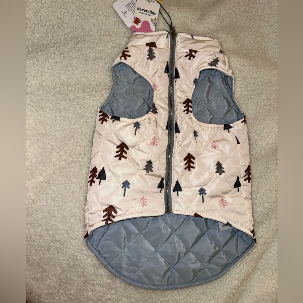 Reversible Quilted Dog Vest with Tree Pattern